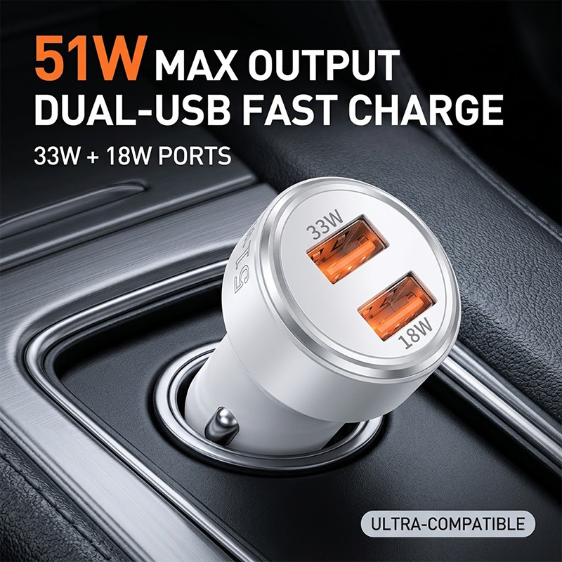 Car Accessories Qc - Hızlı Şarj 51W Çift Portlu USB